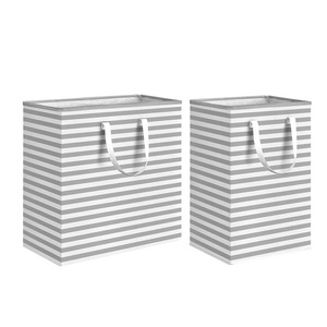 Panier à linge pliable en toile rayée 55x32x60cm et sac de rangement pliable 40x30x60cm pour vêtements et organisation de couettes - Product Image 3