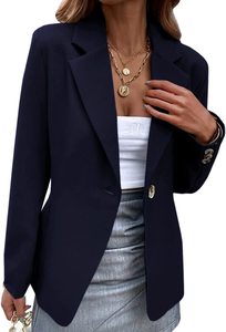 Damen Herbst Formeller <span class=keywords><strong>Blazer</strong></span> Langarm Übergröße Büro-Dame Einfarbiger Anzug Mantel Atmungsaktives Seidenfutter Canvas - Product Image 5