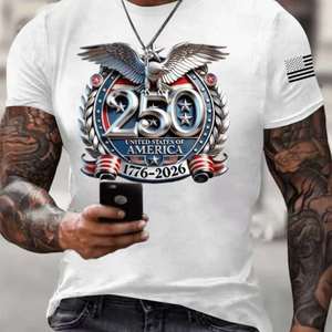 T-shirt Uomo Personalizzata OEM 250° Anniversario Giorno dell'Indipendenza USA Patriottico 4 Luglio Taglie Forti in Maglia Solida 1776 2026 Aquila - Product Image 2