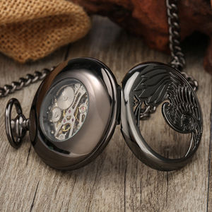 <span class=keywords><strong>Ebay</strong></span> en çok satan siyah tavuskuşu Hollow mavi roma iskelet Steampunk mekanik cep saati ve zincir yarım avcı cep saati - Product Image 4