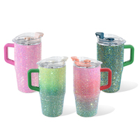 Gobelet en strass de 20oz avec poignée et paille tasse de voyage isolée sous vide personnalisée gobelets en acier inoxydable