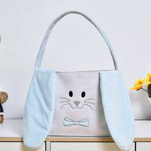 Sac à main de Pâques brodé avec des oreilles de lapin, tissu en velours de carotte et décorations d'œufs, paniers de Pâques durables à main - Product Image 3