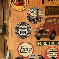 Juego de Letreros Metálicos Redondos con Temática de Rutas Retro Vintage, Decoración de Pared para Hogar, Garaje o Bar