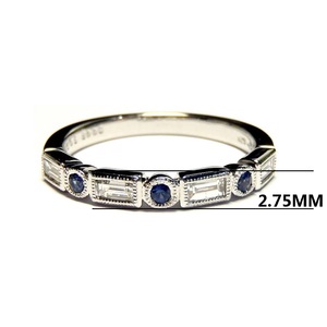 Anillo de Bodas Clásico de Oro Blanco de 18k con Diamantes Naturales de Corte Brillante y Zafiro Azul en Engaste de Bisel para Mujer - Product Image 2