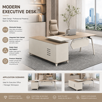 Bureau de direction en L de style nordique haut de gamme avec meuble de rangement et pieds en métal pour PDG, directeur, espace de travail moderne