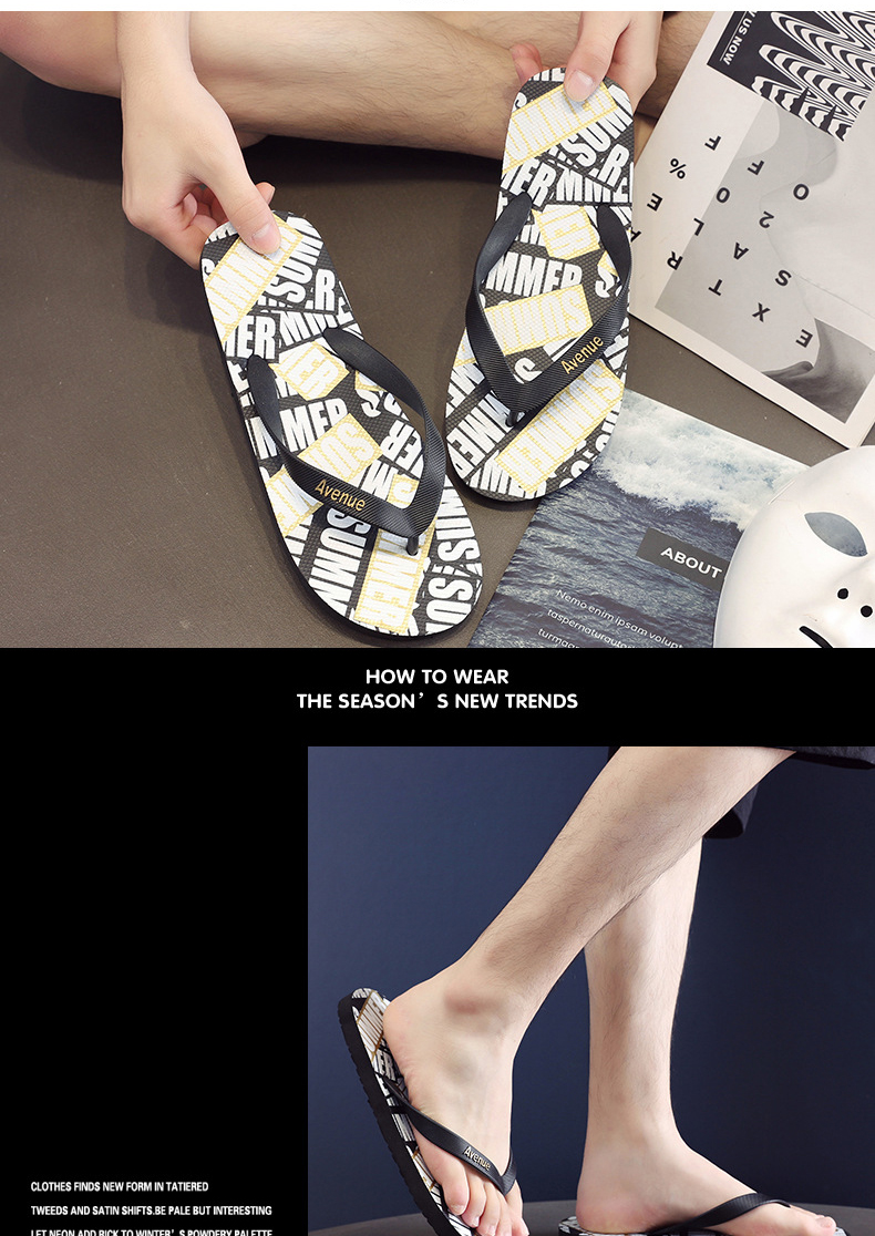 Summer Flip Flops Slippers Rubber PVC Casual Beach Shoes Printing Men Filpflops