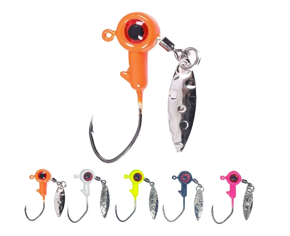 wholesale painted fishing lure Big Eye Lead Head kit with Triple Strengthened blood tank hook spinner blade jig for Bass crappie