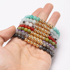Centinaia di pietre preziose 6mm bracciale in cristallo di pietra naturale con 6mm <span class=keywords><strong>oro</strong></span> ematite rotondo perline elastico bracciali gioielli - Product Image 2
