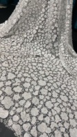 Dentelle blanche de haute qualité, nouvelle mode, broderie florale 3D avec paillettes, perles, tissu pour robes de mariée, robes de soirée