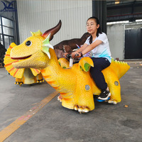 Coche Eléctrico Andador de Dragón para Niños, Scooter de Dinosaurio Animatrónico con Cabeza, Boca y Cola Móviles para Parque de Atracciones