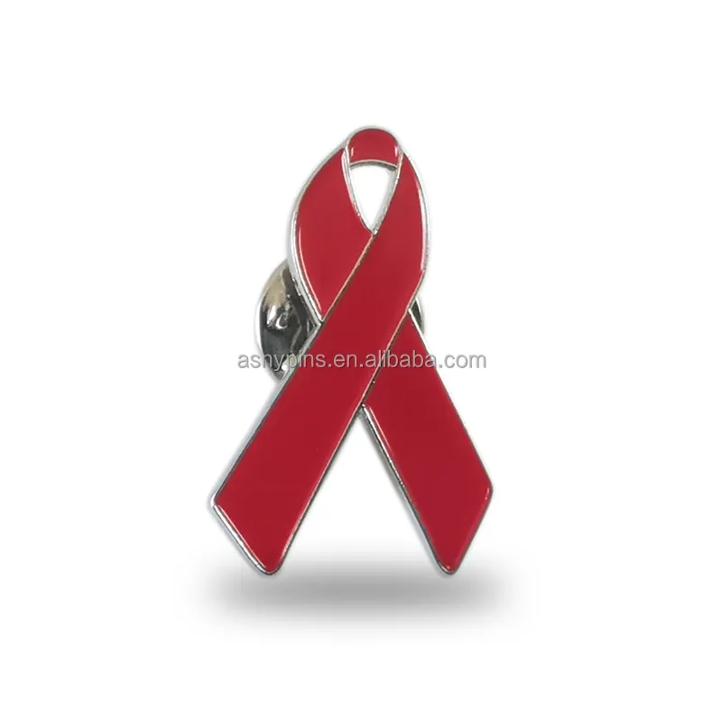 Wholesale Red Ribbon Support Fight Against HIV AIDS Brooch Cancer Awareness Enamel Lapel Pins