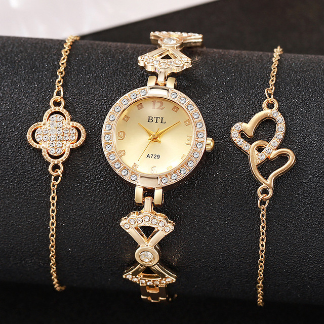 2025 Ladies' Watch Bracelet Fashion Luxury Quartz Watch 3 Items Alloy Women Jewelry Gift Set