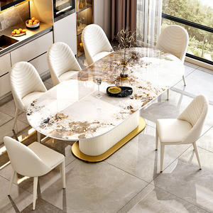 Mesa de Centro de Lujo para Comedor, Mesa de Comedor Moderna Ovalada <span class=keywords><strong>con</strong></span> Tapa de Mármol y Detalles en Metal Dorado para Muebles de Sala VIP de Hotel - Product Image 5