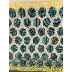 Tissu en coton jersey imprimé wax africain vert pour vêtements de mode, dentelle et broderie - Product Image 2