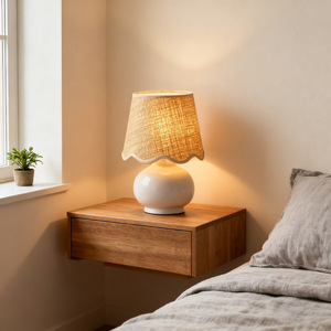 Scandinavian Ceramic <b>Table</b> <b>Lamp</b> Beige Shade Touch Control LED Eye Caring Decorative For Bedroom <b>Study</b> Living Room - Product Image 3