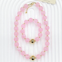 Collier de perles acryliques colorées CH-LAN2155 14N, collier de perles rondes en plastique bleu, bijoux en acrylique tendance pour femmes, vente en gros