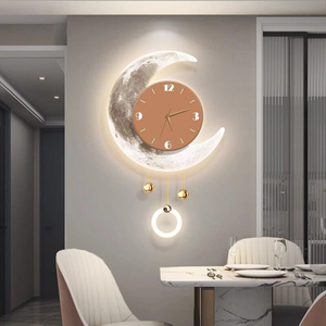 <span class=keywords><strong>Cuadro</strong></span> de Arte Mural Moderno de Lujo con Diseño de Luna y Reloj LED, Reloj de Pared Creativo, Decoración para Sala de Estar - Product Image 3