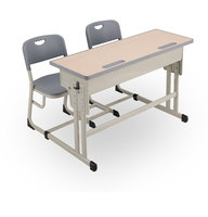 Ensemble de bureau et chaise d'étude double en bois réglable en hauteur, mobilier commercial économique, deux places, table et chaise d'école