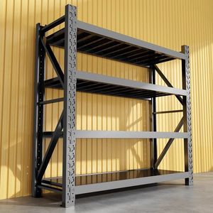 Scaffale di Stoccaggio a 4 Ripiani in Acciaio Resistente, Arancione e Blu, con Pannello Forato per Esigenze di Stoccaggio Multilivello - Product Image 4