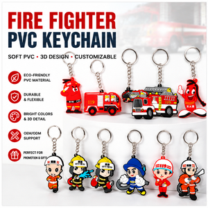 Custom <b>Firefighter</b> PVC Keychain Soft Rubber 3D Cartoon Keyring OEM Promotional <b>Gift</b> Key Chain - Product Image 1