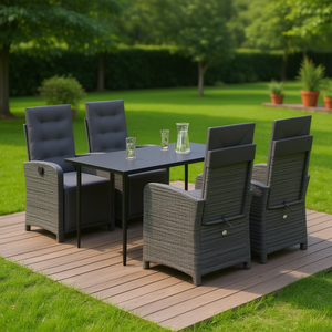 Set da Pranzo da Giardino in Rattan Grigio Scuro per 4 Persone, Resistente alle Intemperie, Design Contemporaneo - Product Image 2
