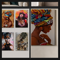 Tableau mural Portrait Femme Africaine – Impressions sur toile colorées avec foulard pour la maison, la galerie, la chambre d'hôtel, le bureau et les murs décoratifs