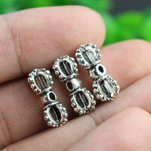 Cuentas budistas Vajra de aleación de plata tibetana de 10x9,5x8 mm para la fabricación de joyas, cuentas de metal DZ01914 - Product Image 4