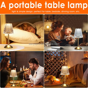 Lampe de table LED sans fil <span class=keywords><strong>rechargeable</strong></span> en or de luxe moderne avec abat-jour en cristal pour mariage, restaurant, dîner, lumière d'ambiance - Product Image 5