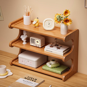 Desktop Shelving Unit 4 Layers Wood Storage Rack Office Organizer Home <b>Desk</b> Bookshelf Multipurpose Standing Type - Product Image 1