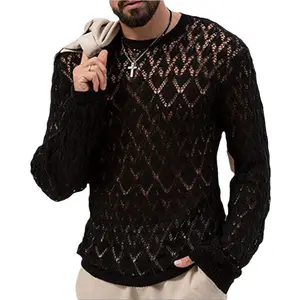 Men's sexy hollow knit young men's bottom thin sweater