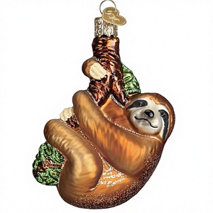 ชุดของตกแต่งต้นไม้คริสต์มาสแก้วรูปสลอธยิ้มแย้ม ดีไซน์สร้างสรรค์ งานฝีมือสไตล์โลกโบราณ ประดับด้วยดอกไม้สวยงาม ซีรีส์พืชพรรณสุดหรู พร้อมลวดลายการปีนป่ายบนภูเขา - Product Image 1