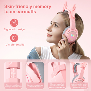 <span class=keywords><strong>Onikuma</strong></span> หูฟังสำหรับเล่นเกม <span class=keywords><strong>K9</strong></span> <span class=keywords><strong>RGB</strong></span> 3.5MM สีชมพูกันน้ำได้, หูฟังแบบมีสายหูฟังครอบหูพร้อมไมโครโฟนสำหรับเด็กผู้หญิง - Product Image 3