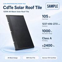 Tuile solaire photovoltaïque CdTe 105W intégrée au bâtiment, à cadre noir, type shingle, film mince, pour remplacement de tuiles de toiture