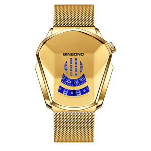 Orologio da uomo BINBOND, modello moto, alla moda, al quarzo, luminoso, con cinturino in acciaio a maglia, touchscreen, tecnologia nera. - Product Image 4