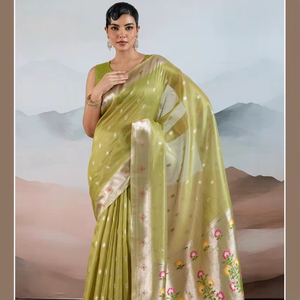 Pure Paithani Silk Zari Tissue Handloom Weaving Traditional Women's <b>Party</b> Festival & <b>Carnival</b> Wear All Seasons - Product Image 1