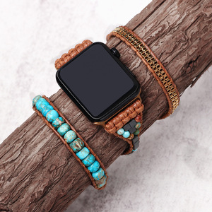 สายหนังประดับลูกปัดสำหรับ Apple Watch ขนาด 20 มม. สีเทอร์ควอยซ์ สไตล์วินเทจ สำหรับ Apple Watch Series 8 7 6 - Product Image 1