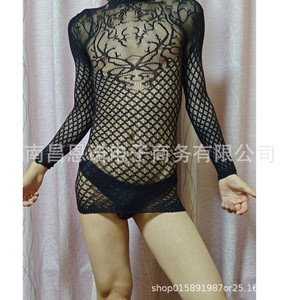 Body de mujer sexy con aberturas, manga larga, negro, transparente, lencería moldeadora, de una pieza, a la moda - Product Image 5