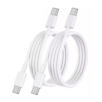 Kabel USB Tipe C ke Tipe C 60W TPE Berkualitas Tinggi 1m/2m Logo Kustom Putih Klasik Tahan Tekuk Port Ganda Pengisian Cepat Komputer