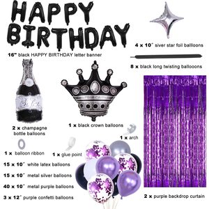 Venta al por Mayor <span class=keywords><strong>de</strong></span> 117 Piezas <span class=keywords><strong>de</strong></span> Decoración <span class=keywords><strong>para</strong></span> Fiesta <span class=keywords><strong>de</strong></span> <span class=keywords><strong>Cumpleaños</strong></span> Color Morado, <span class=keywords><strong>Globos</strong></span> Morados y Negros <span class=keywords><strong>para</strong></span> Hombres, Mujeres, Niños y Niñas - Product Image 2