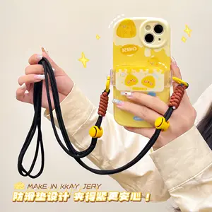 Queijo estilo bonito Cartoon design phonecase clipe Shoulder Sling telefone Lanyard Crossbody CellPhone Strap Holder com destacável