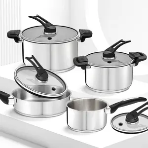 卸売キッチン用品8個ステンレス鋼焦げ付き防止キャセロール調理鍋とフライパンベークライトハンドル付き調理器具セット
