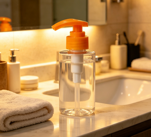 Bomba dosificadora de plástico naranja de 33/410 y 4cc con cabezal curvo para crema corporal, gel de ducha, botella PET vacía, repuesto de bomba dispensadora. - Product Image 4