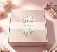 Boîte en carton ondulé pliable, écologique et recyclable, avec logo personnalisé, motif floral rose, pour cadeaux de mariage, d'anniversaire ou de fête