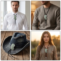 Westliche Pfauenfeder-Bolo-Krawatte aus Kunstleder mit geflochtenem Seil, Vintage-Zinklegierung und Opalstein-Bolo-Halskette für Herren und Damen