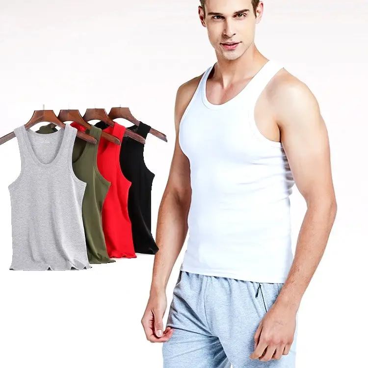 Wholesale Custom Men Cotton White Seamless Fitness Bodybuilding Undershirt Training String Singlet Gym Tank Tops Vest for Men