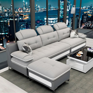 أريكة طويلة رمادية بسيطة وعصرية على شكل حرف L لثلاثة أشخاص أريكة مع إسفنجة مملوء بغرفة المعيشة - Product Image 3