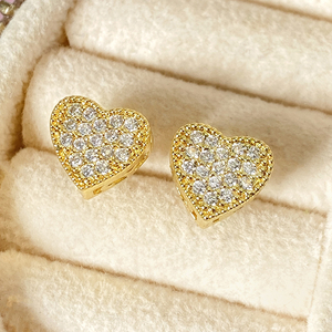 Ready to Ship 18K Gold Plated Non Tanish Cubic Zirconia Heart <b>Stud</b> Earrings for Women - Product Image 4