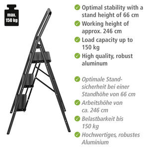 WENKO Alu-Klapptrittleiter Compact 3-stufig 48x114,5x6cm Schwarz - Product Image 4