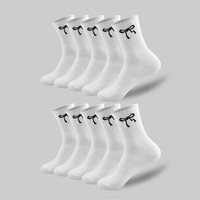 Chaussettes en tricot pour femmes, mignonnes, avec nœud, en coton blanc, respirantes, pour tous les jours