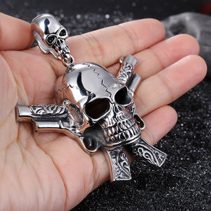 KALEN Punk Rock Style Double Gun Cross <span class=keywords><strong>Skull</strong></span> Hunter Viking <span class=keywords><strong>Pendant</strong></span> Men - Product Image 5